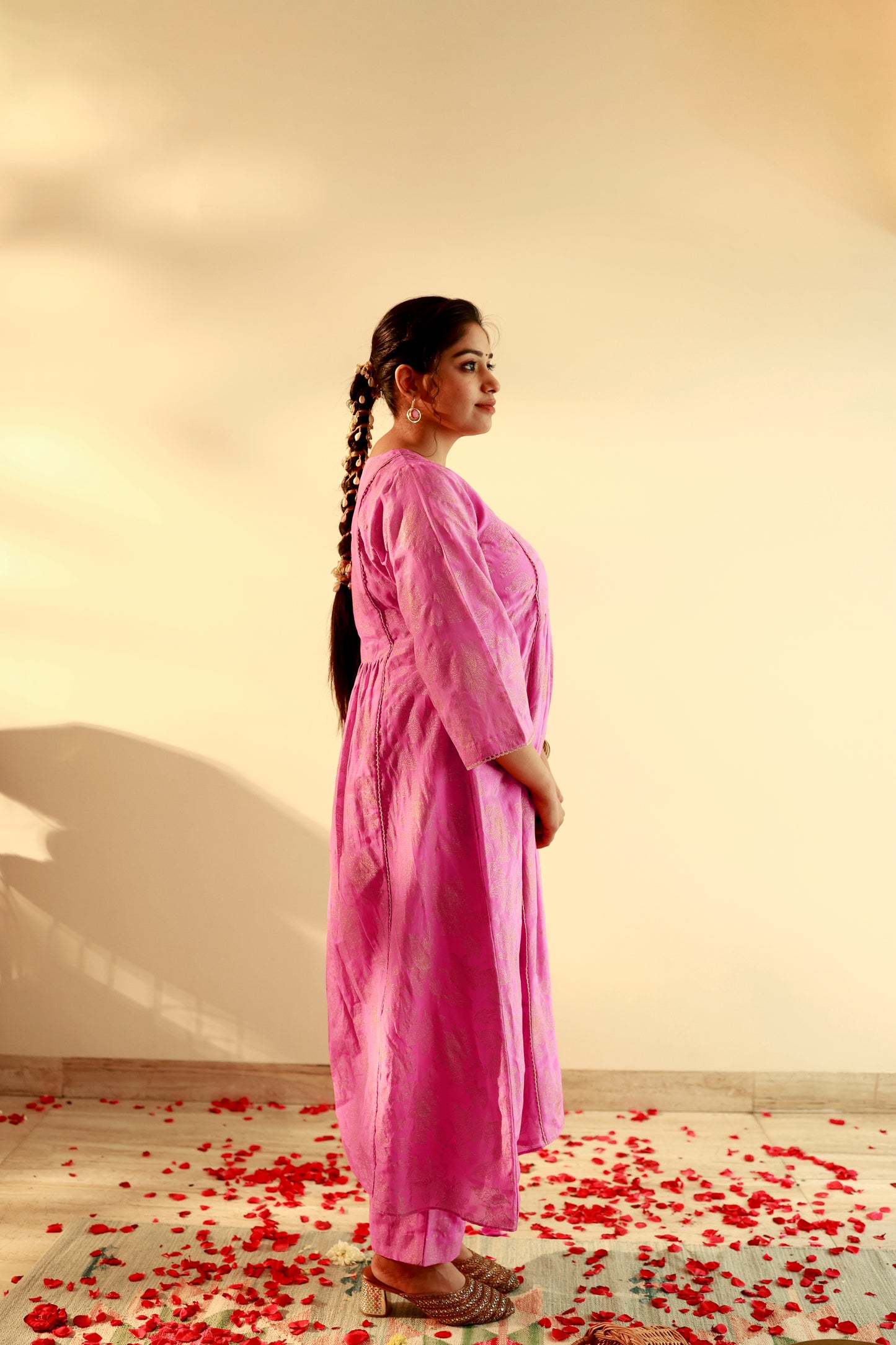 Indu Rani Pink Gathered Kurta Set