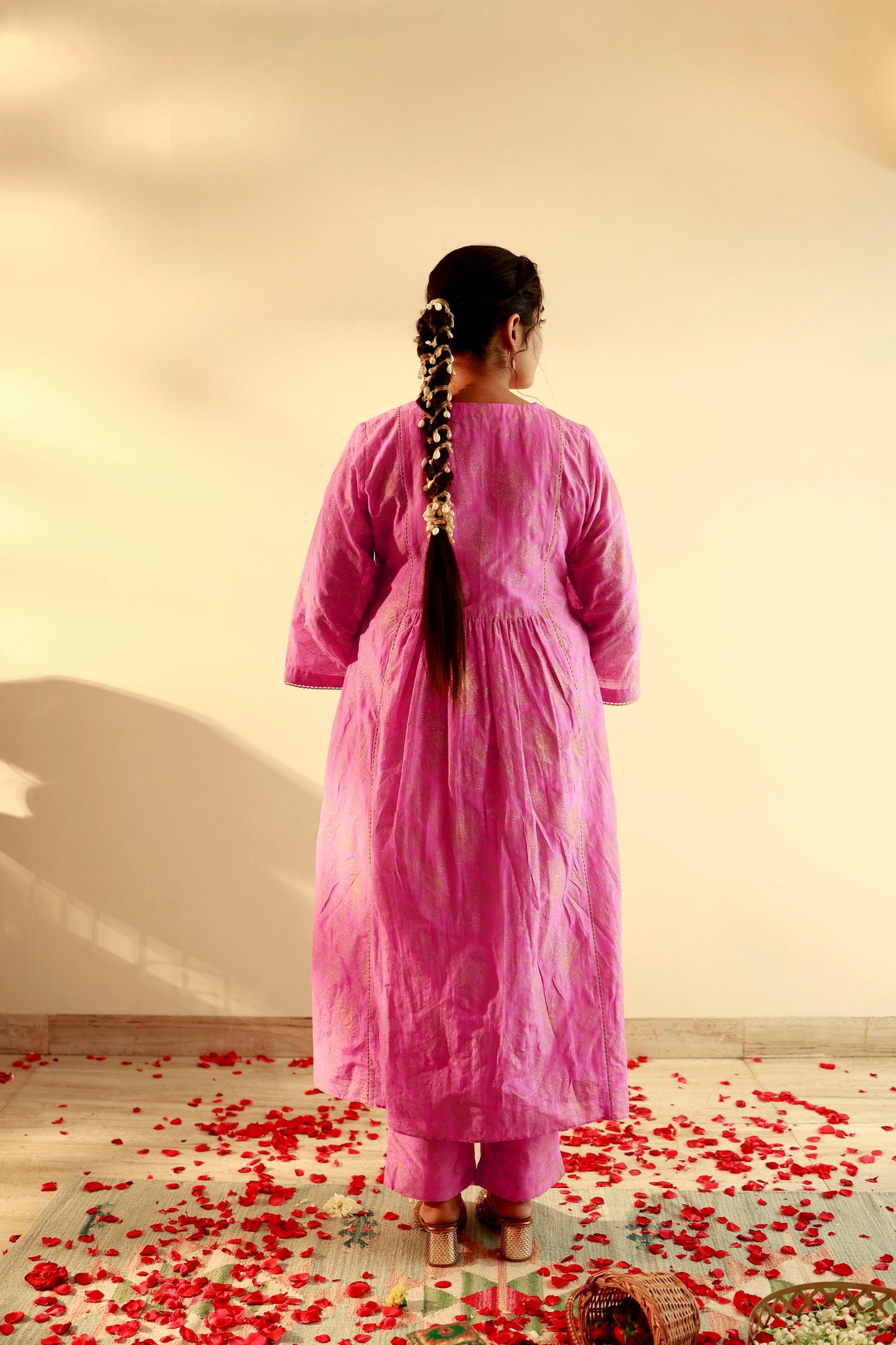 Indu Rani Pink Gathered Kurta Set