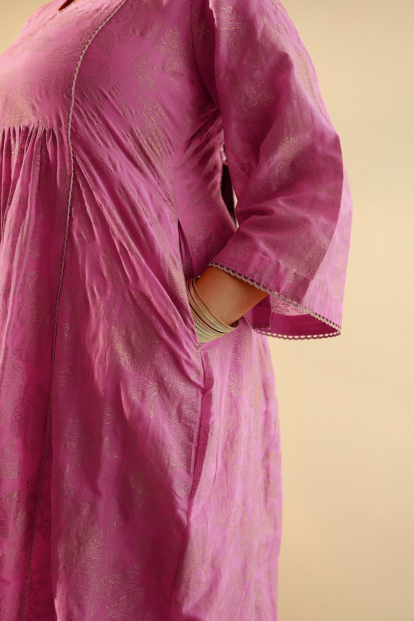 Indu Rani Pink Gathered Kurta Set