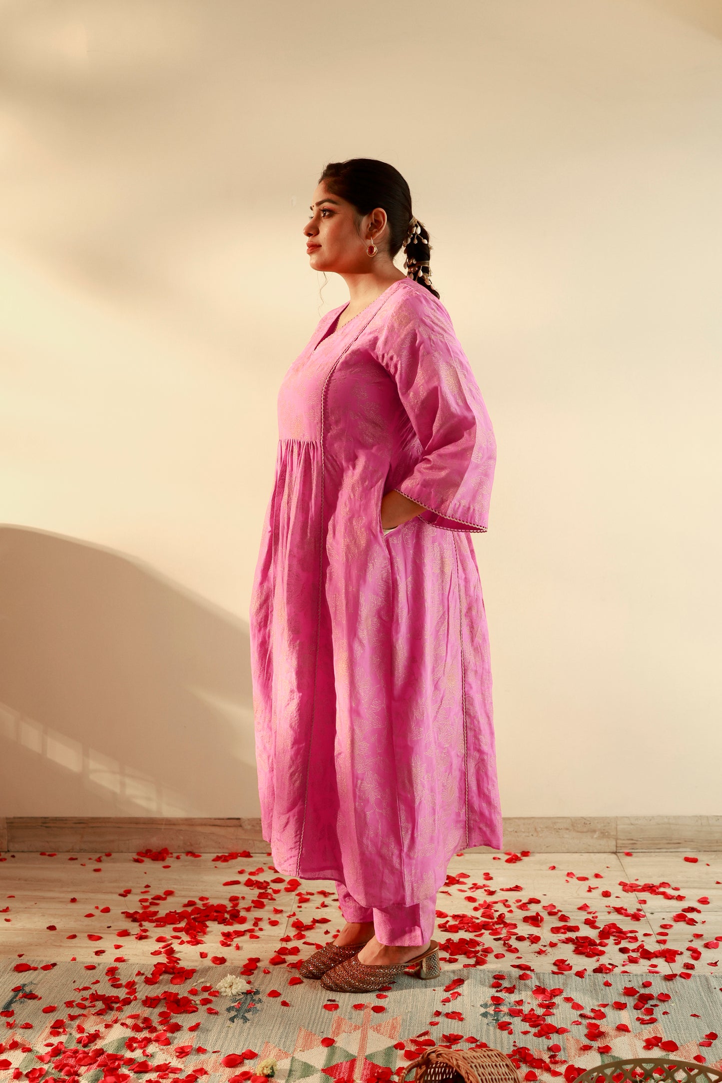 Indu Rani Pink Gathered Kurta Set