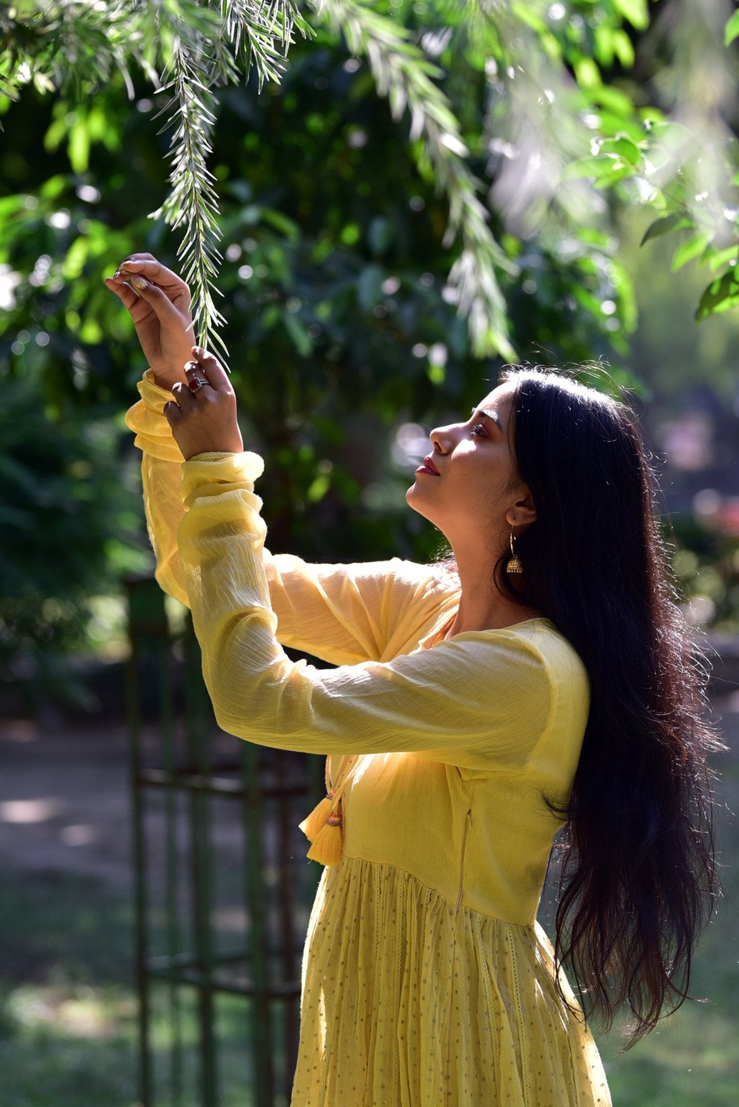 full-sleeves-cotton-kalidar-kurti-yellow-pom-poms