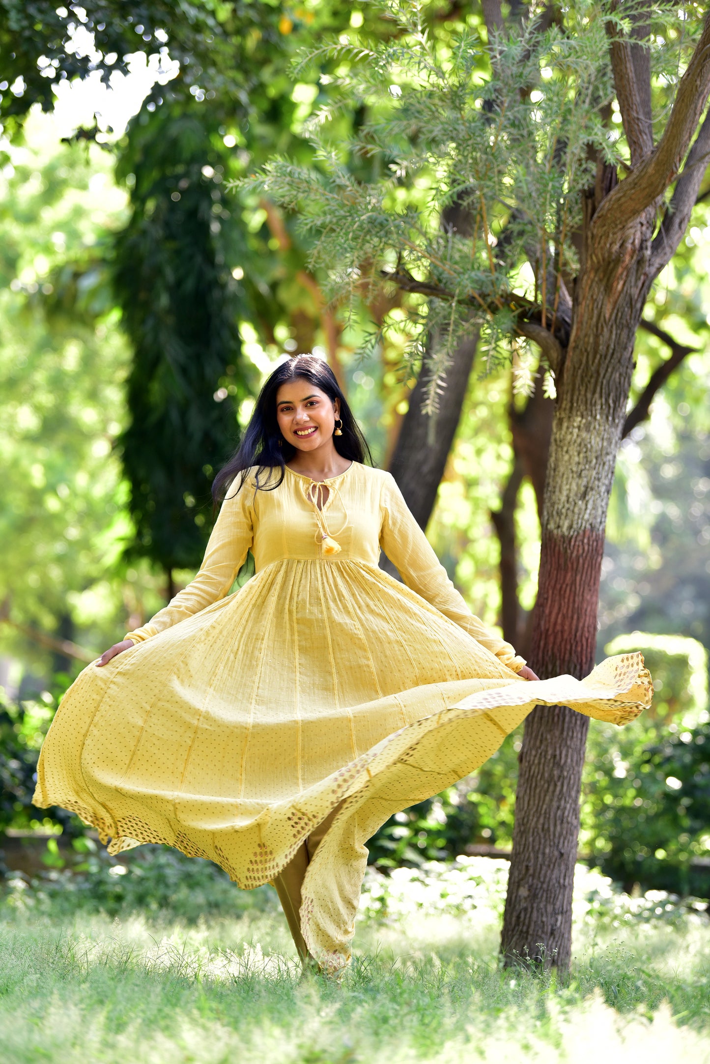 gheredar-cotton-yellow-full-length-designer-kurti-polka-dots