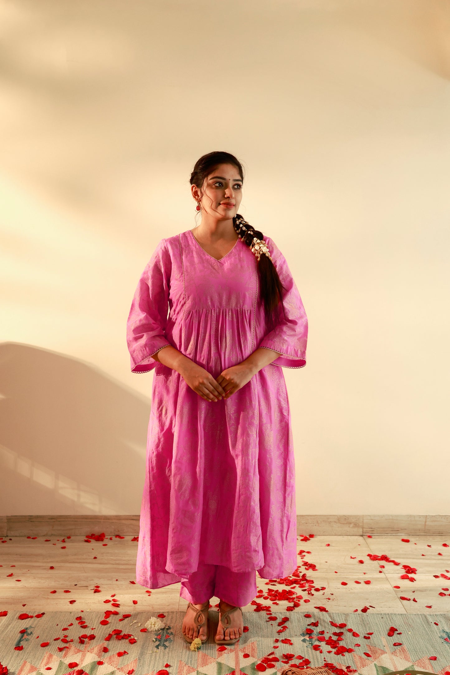 erui cotton silk rani pink kurta pants