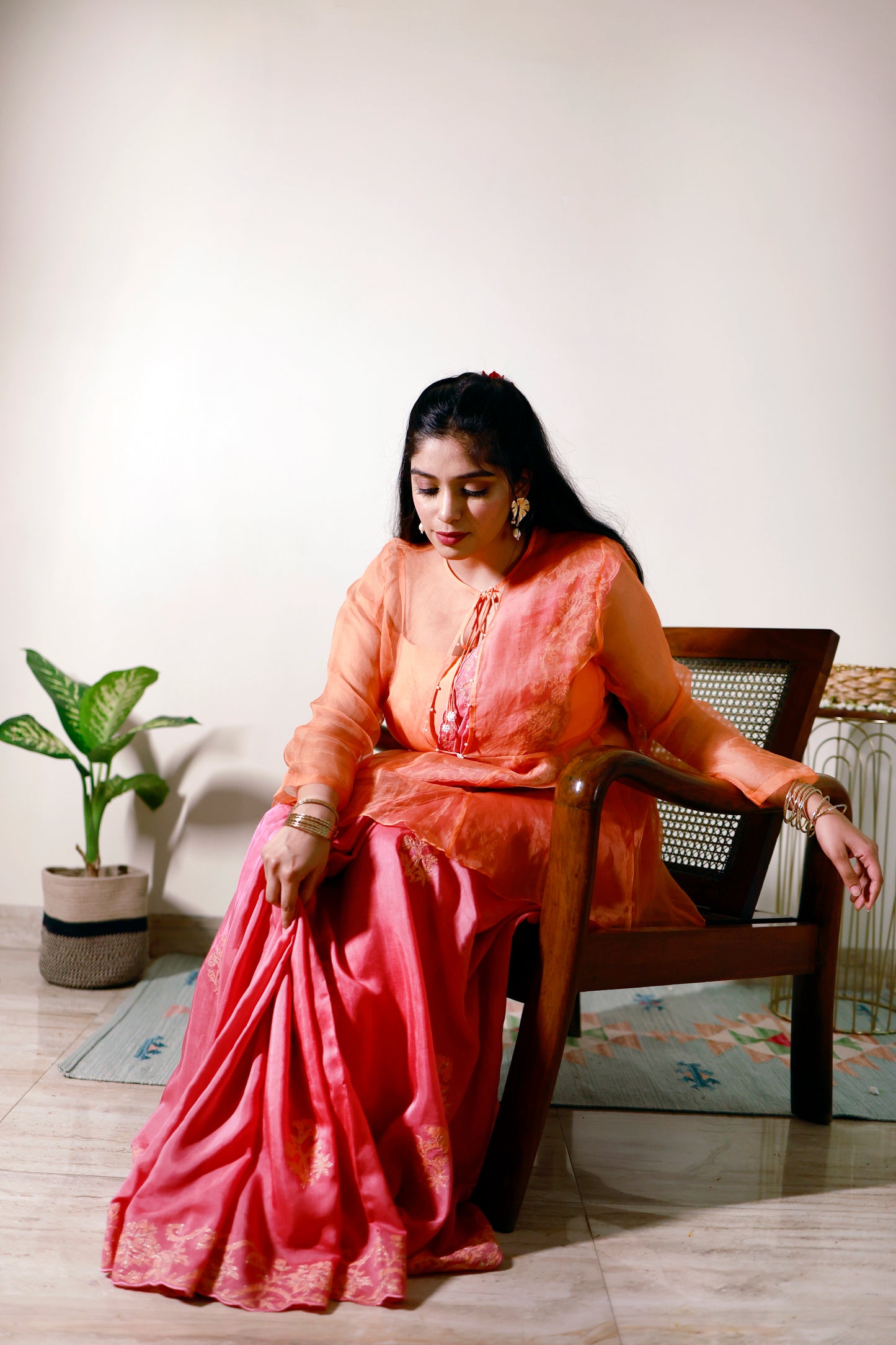 Saffron Radiance Organza Blouse with Rosewood Embroidered Saree