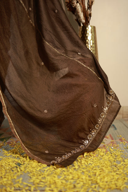 Mocha Brown Chanderi-Zari Saree with Antique Sequin Border