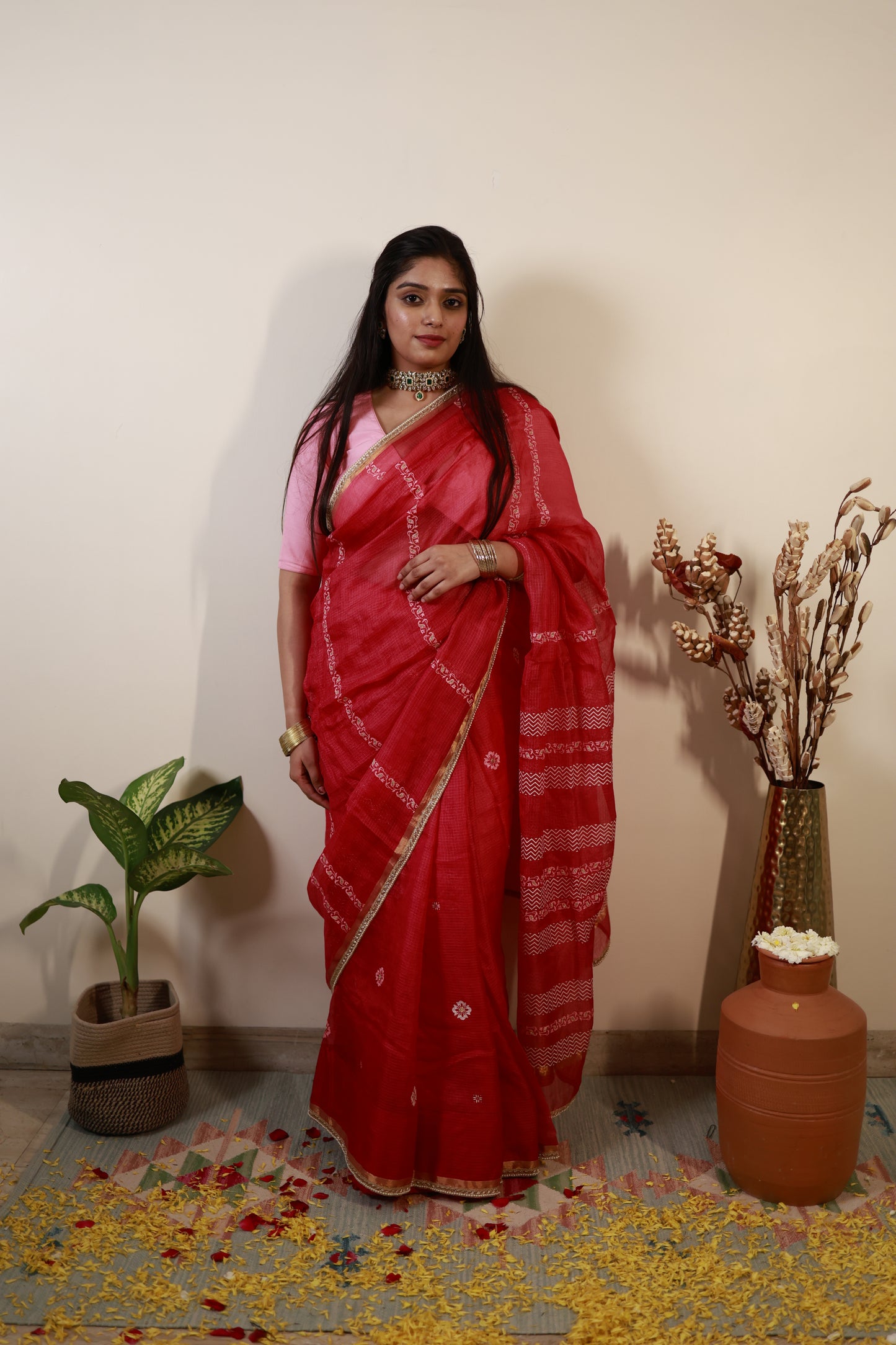 Gulmohar Pink Kota Silk Saree