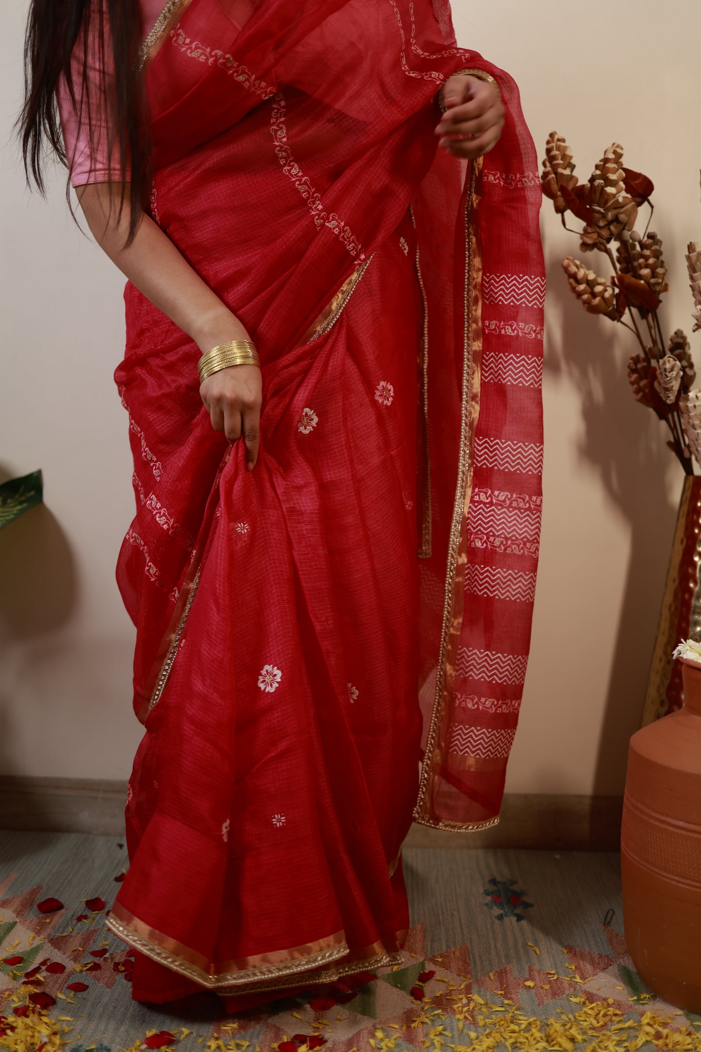 Gulmohar Pink Kota Silk Saree