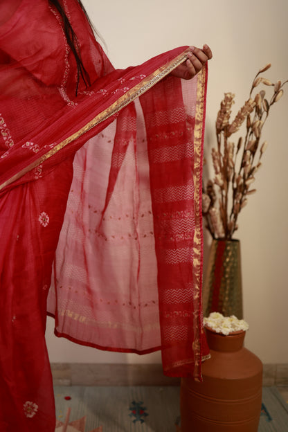 Gulmohar Pink Kota Silk Saree