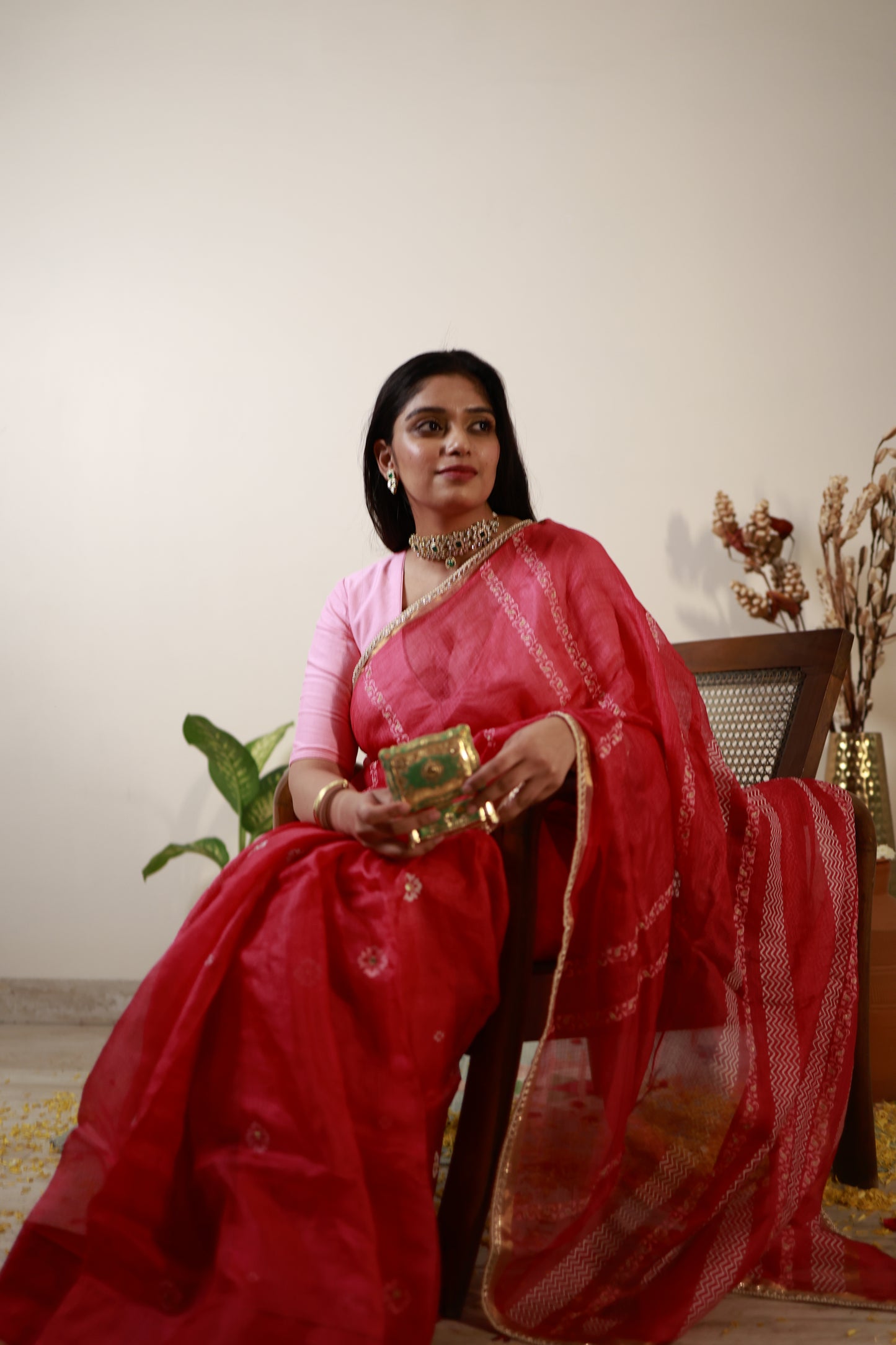 Gulmohar Pink Kota Silk Saree