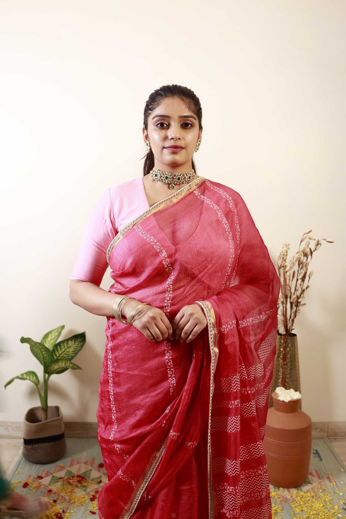 Gulmohar Pink Kota Silk Saree