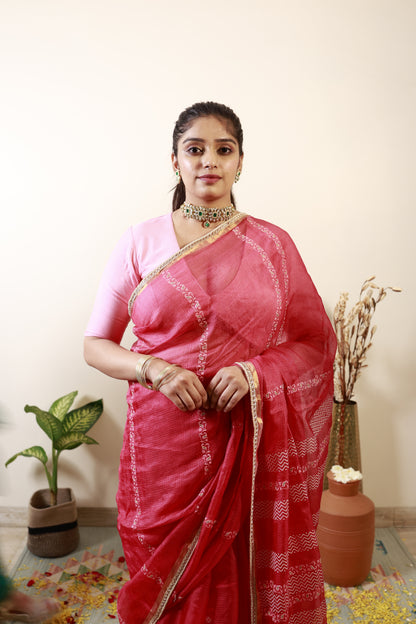 Gulmohar Pink Kota Silk Saree