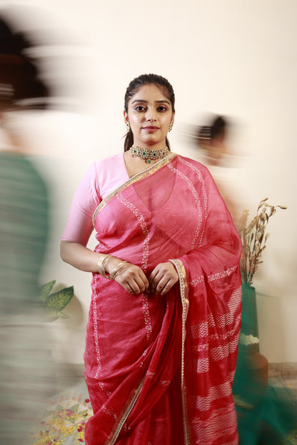Gulmohar Pink Kota Silk Saree
