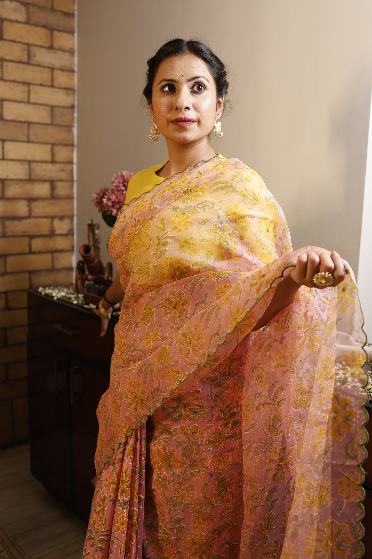 Blush Bloom Hand Block Print Saree Set