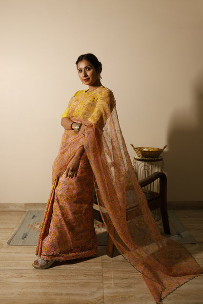 Blush Bloom Hand Block Print Saree Set