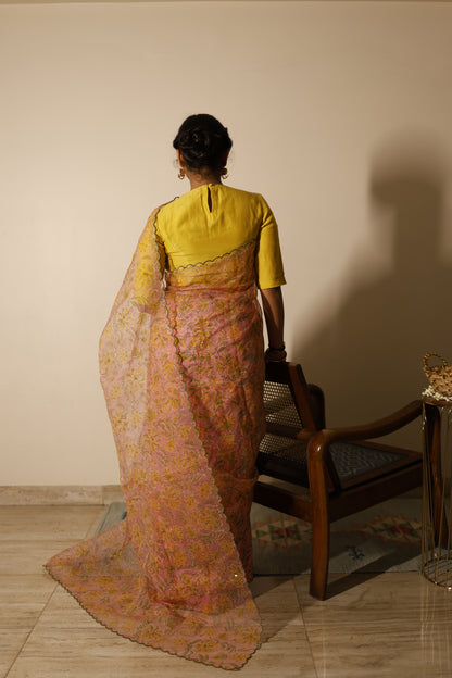 Blush Bloom Hand Block Print Saree Set