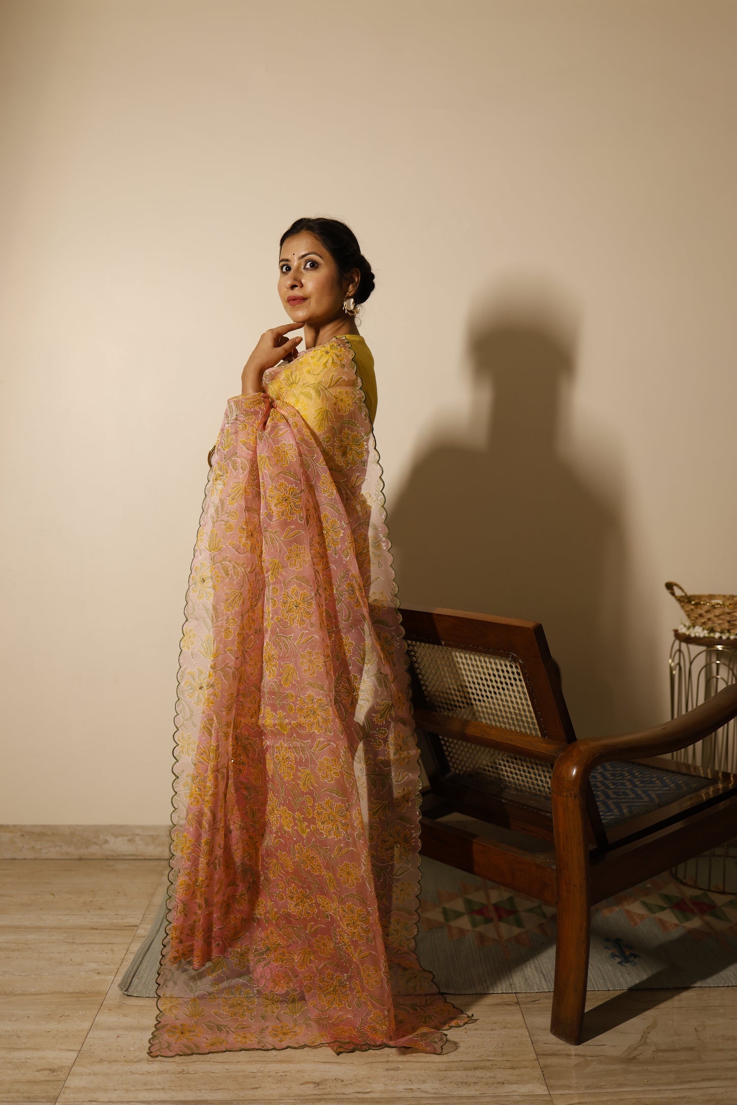 Blush Bloom Hand Block Print Saree Set
