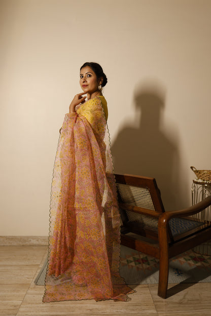 Blush Bloom Hand Block Print Saree Set