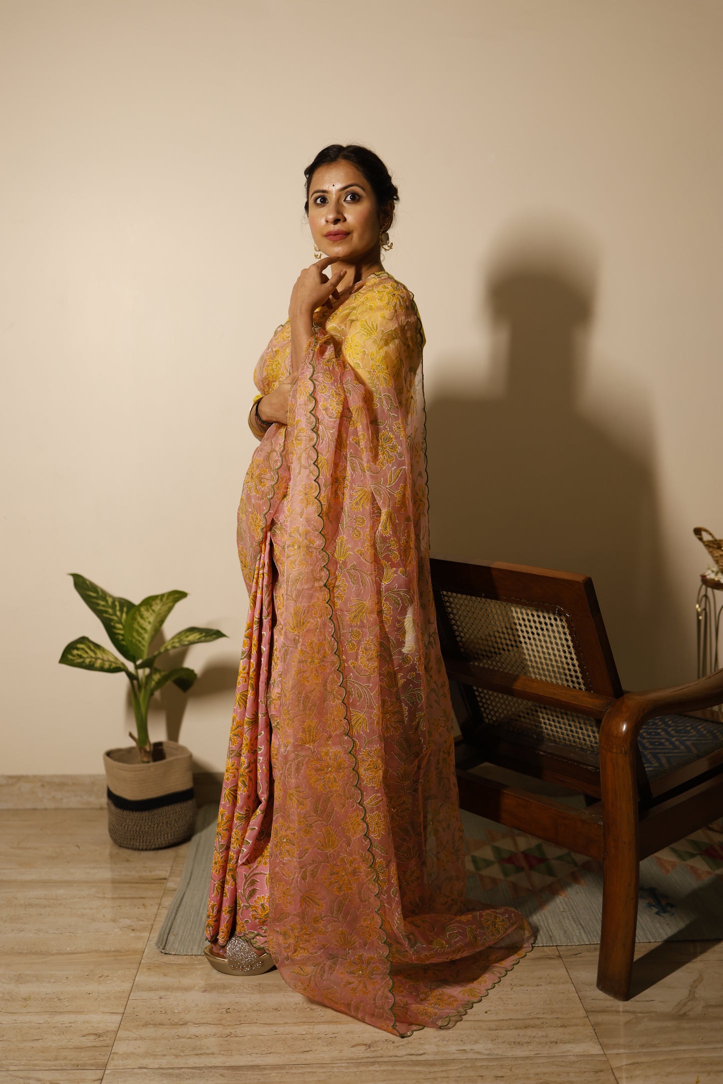 Blush Bloom Hand Block Print Saree Set