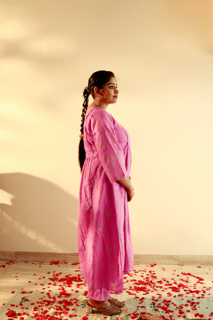 Indu Rani Pink Gathered Kurta Set