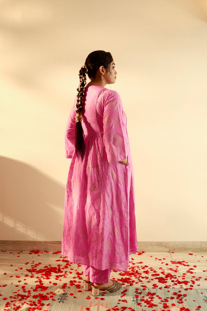 Indu Rani Pink Gathered Kurta Set
