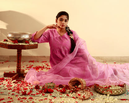 Indu Rani Pink Gathered Kurta Set