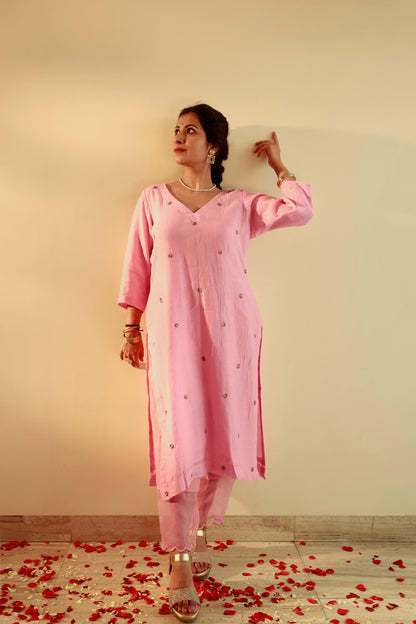 Gulbaar Pink Straight Kurta Set