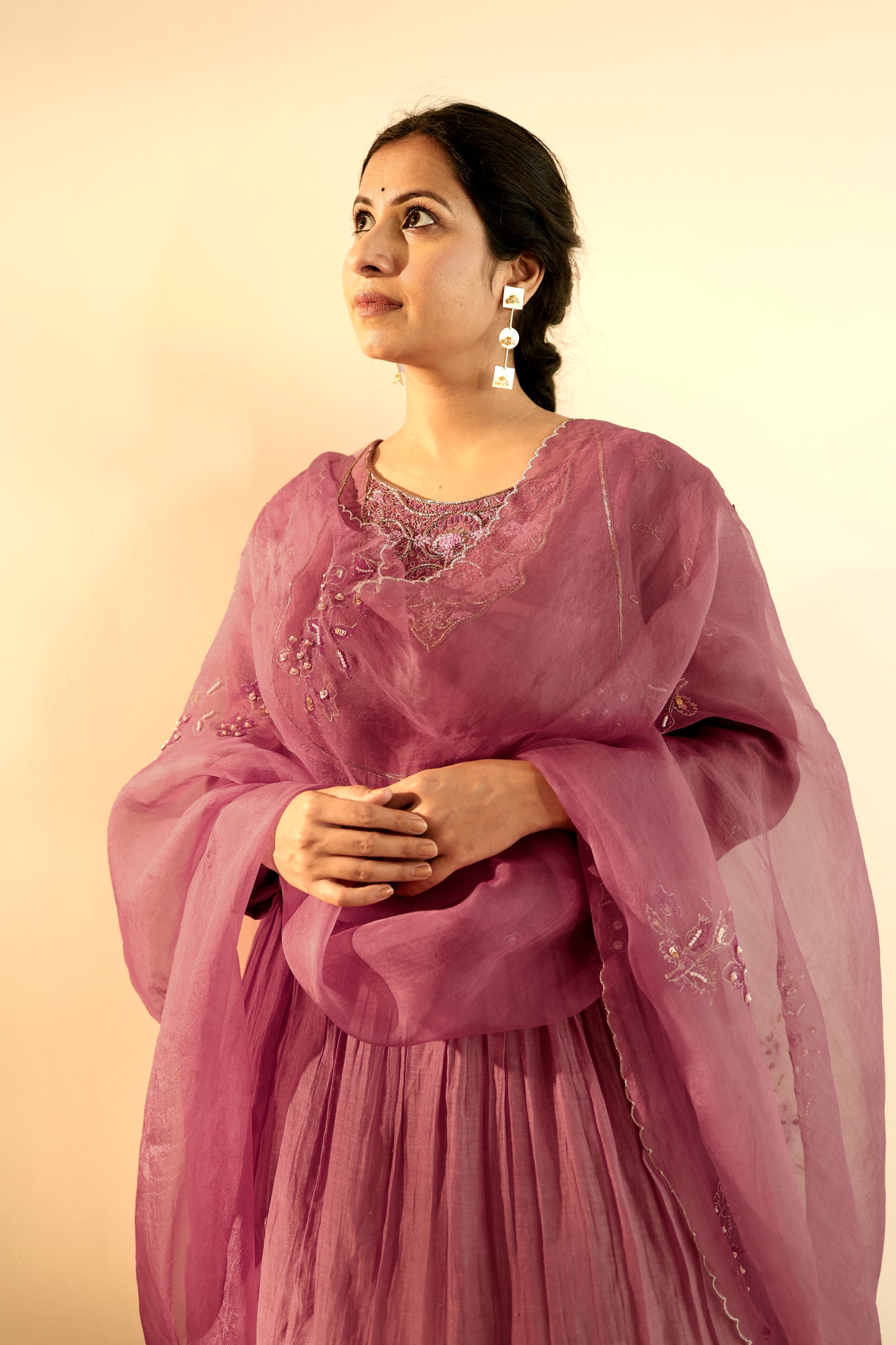 Old Rose Peplum Kurta Gharara Set