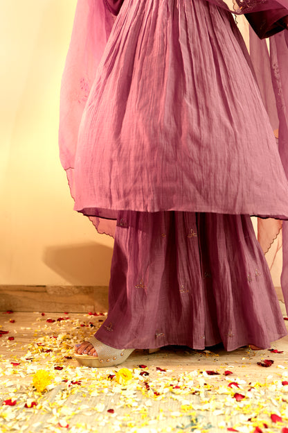 Old Rose Peplum Kurta Gharara Set