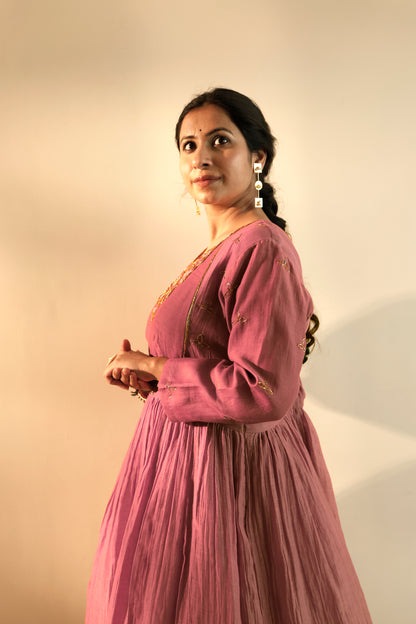 Old Rose Peplum Kurta Gharara Set