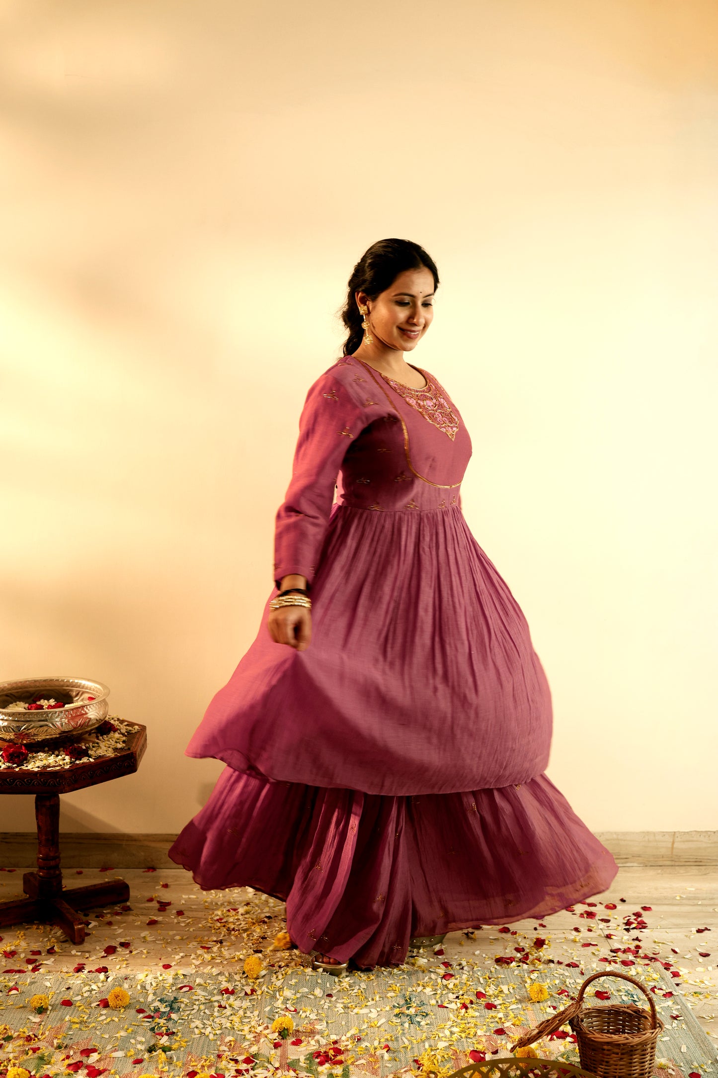 Old Rose Peplum Kurta Gharara Set
