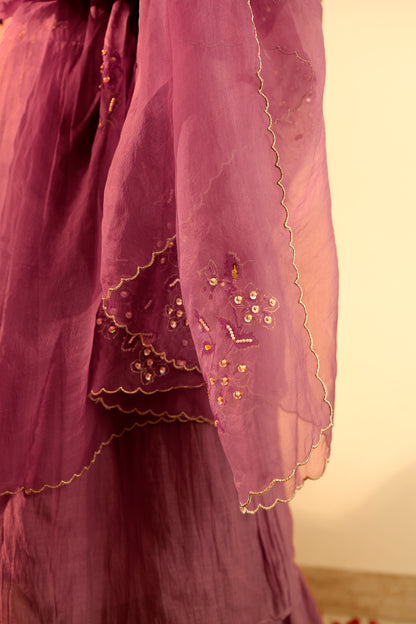 Old Rose Peplum Kurta Gharara Set