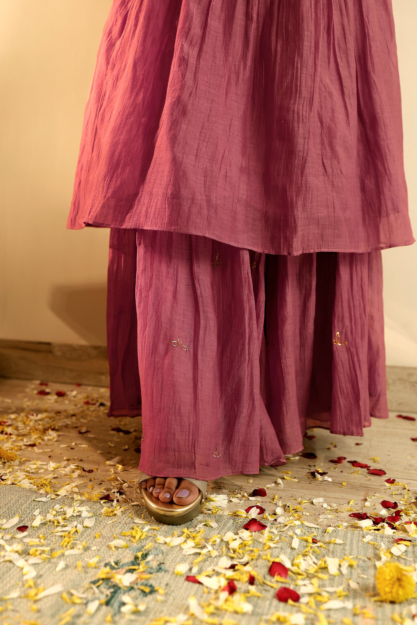Old Rose Peplum Kurta Gharara Set