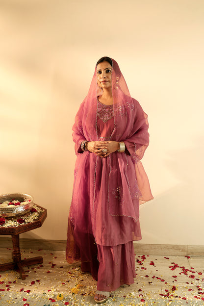 Old Rose Peplum Kurta Gharara Set