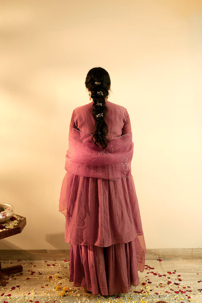 Old Rose Peplum Kurta Gharara Set