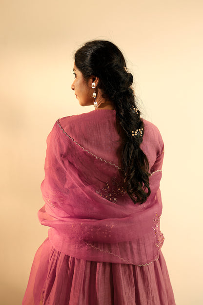 Old Rose Peplum Kurta Gharara Set