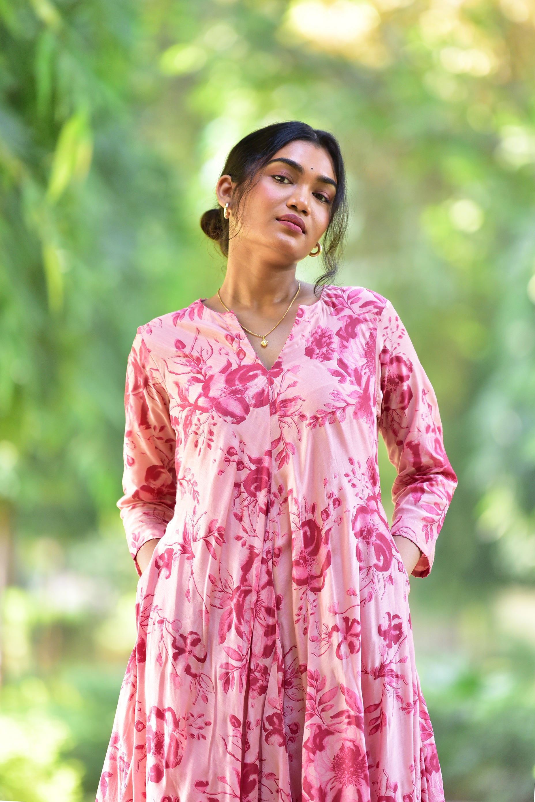 rose pink cotton silk kurta with pockets