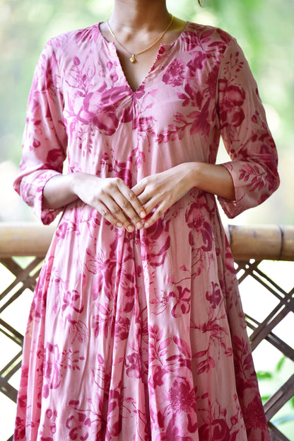 cotton silk kurta pink hand block print close up