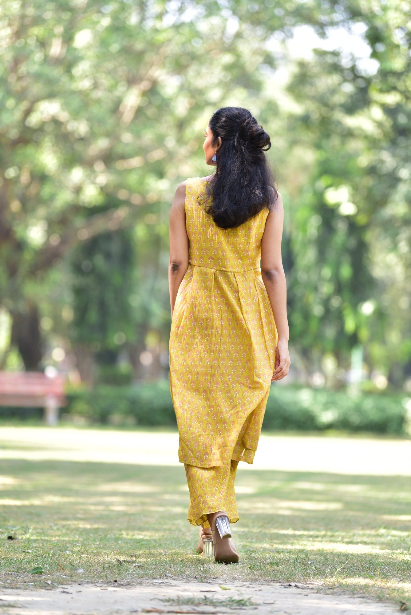 Lemon Yellow Hand Block Printed Chanderi Coord
