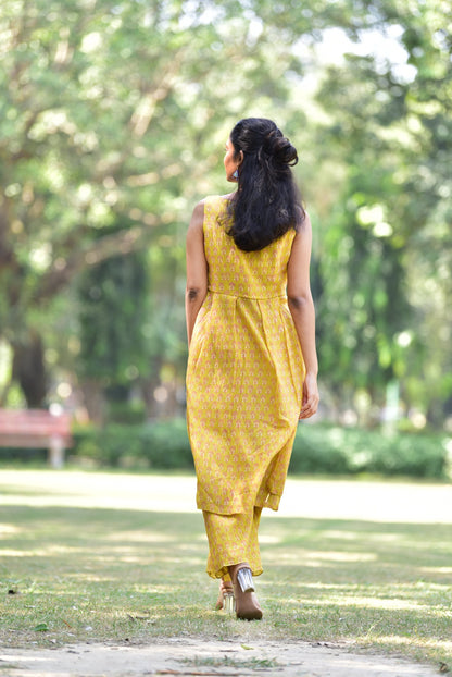 Lemon Yellow Hand Block Printed Chanderi Coord