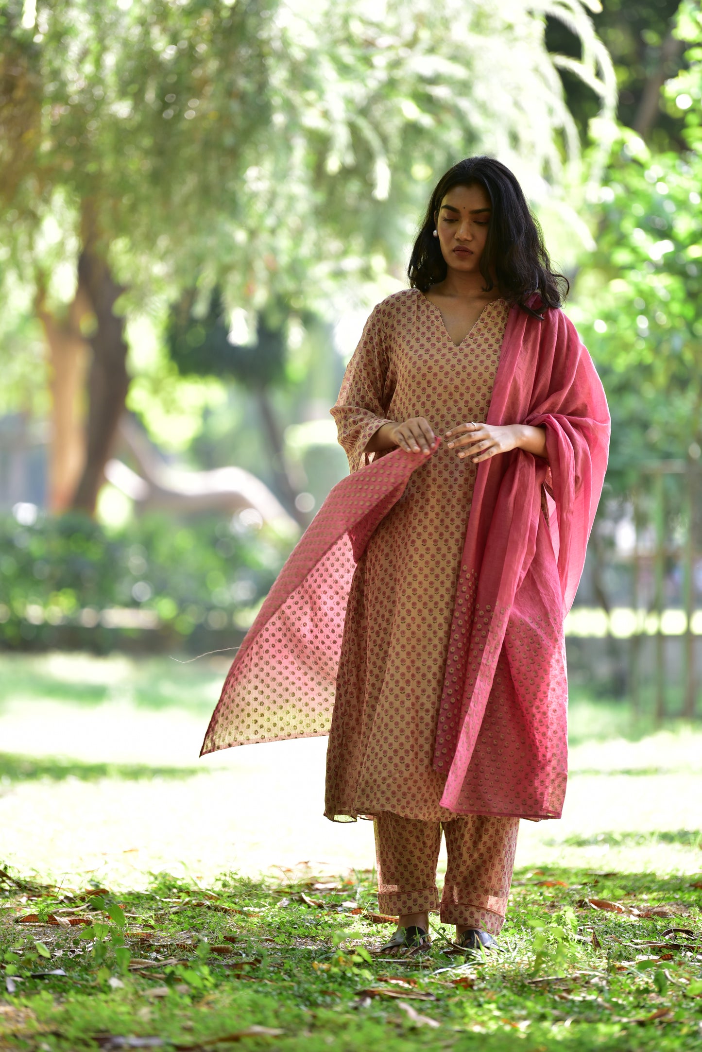Beige Eva-rose Kurta Set