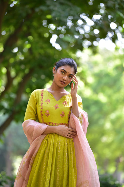 Cora Mist Green Anarkali Kurta Set