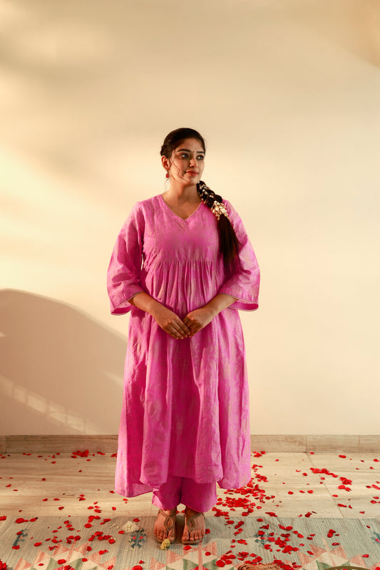 erui cotton silk rani pink kurta pants
